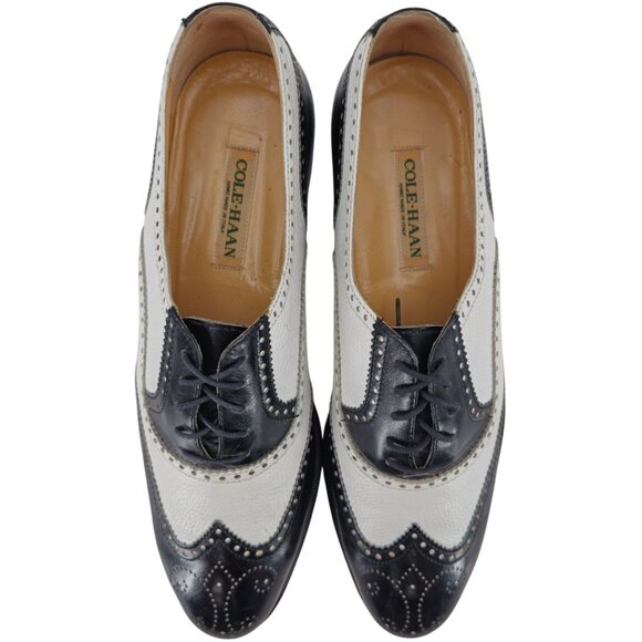 Vintage Bespoke Cole Haan Black White Leather Spectators 9.5 Italian Dress Shoes - Picture 8 of 15